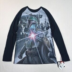 Star Wars FifthSun Boba Fett Bounty Hunter Long Sleeve Raglan Shirt Mens L New